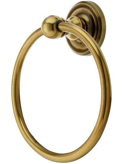 Brass Towel Ring with Classic Rosette in Antique Brass.